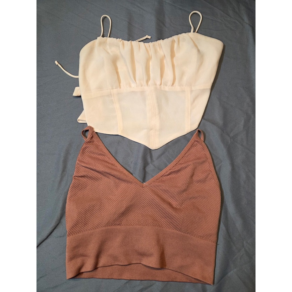 Bozzolo Ribbed V-Neck Cami Women S/M Mauve Excellent Seamless Crop Top